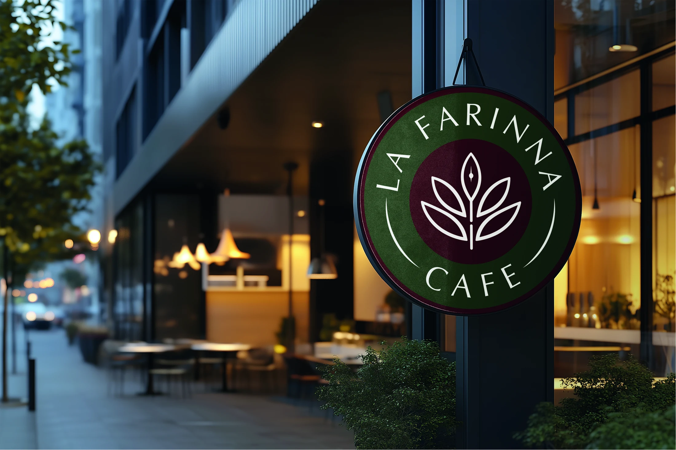 La Farinna Cafe girişindeki yuvarlak tabela